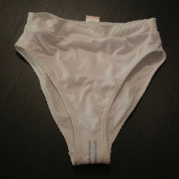 Juniors' Pique Belt High Leg Bikini Bottom- White - Picture 6 of 9